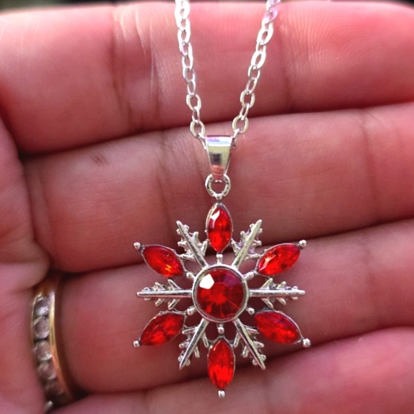 Jewelry - Red Snowflake Pendant Necklace
